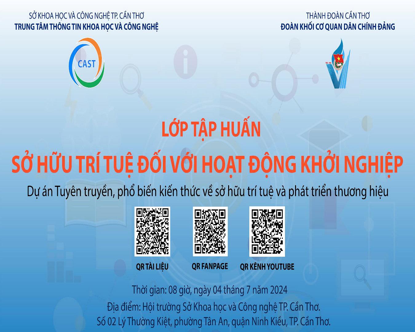 Lớp tập huấn Sở hữu trí tuệ đối với hoạt động khởi nghiệp